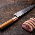 duży japoński nóż kuchenny deba 190mm / 360g – minamoto kaneshige – stal węglowa