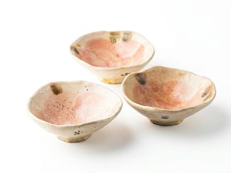 Zestaw 3 miseczek Shino Washikki — Wabi-Sabi, Mino/Seto, era Showa