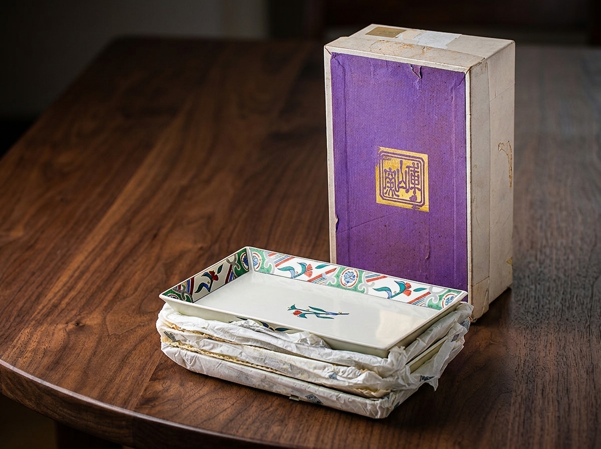 Talerze Ryuuzan Kiln — Ko-Imari Aka-e, zestaw 4